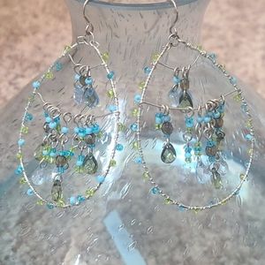 Beaded blue and green boho earrings